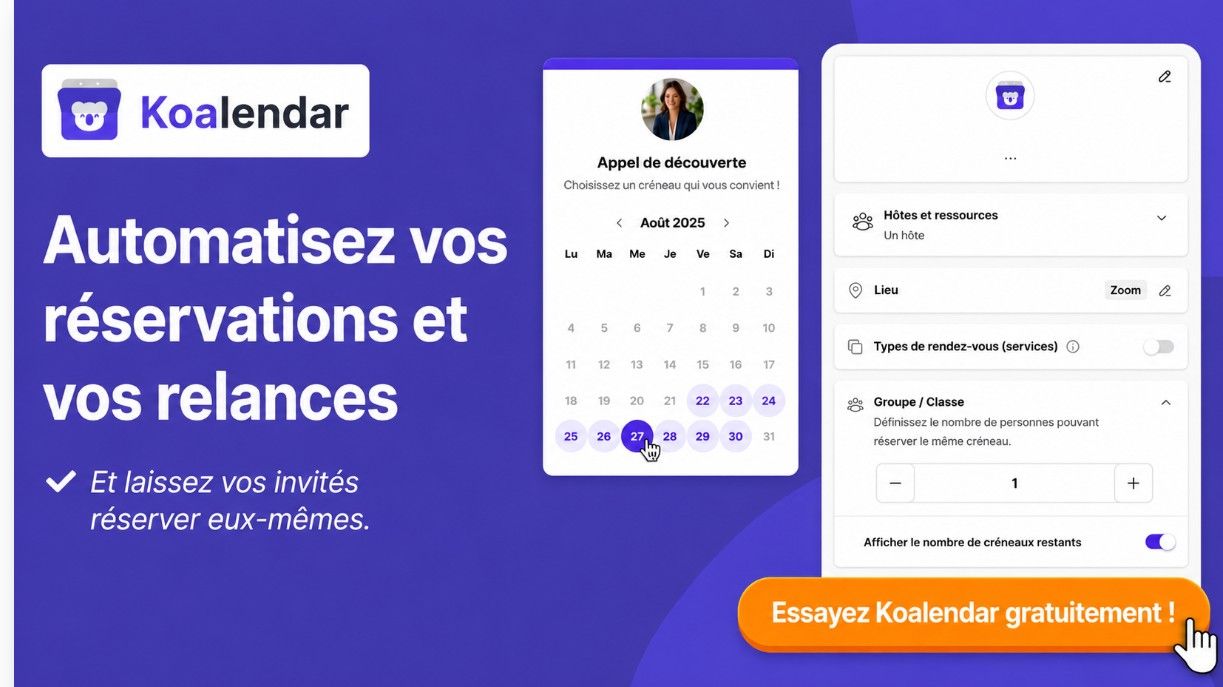 bannière pour créer une page de réservation avec Koalendar
